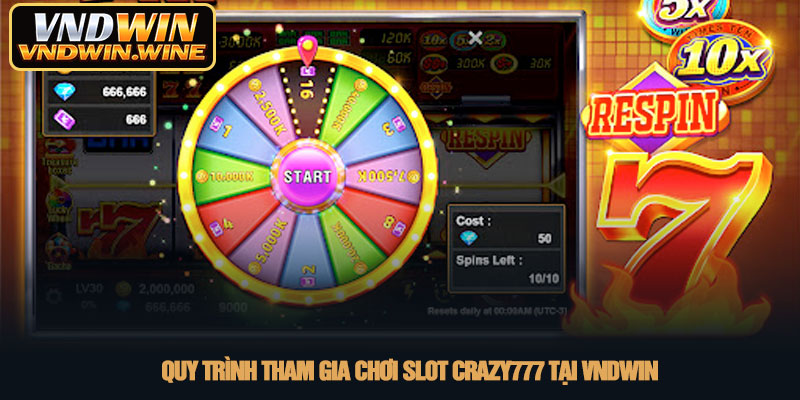 Slot Crazy777 - Khám phá sảnh nổ hũ VNDWIN đỉnh cao 2026 3 Quy trình tham gia chơi Slot Crazy777 tại VNDWIN